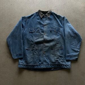 Vintage 80s Big Ben Denim Chore Jacket Size XXL Blue Blanket Lined Coat Workwear